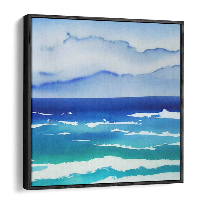 Distant Aquamarine Serenity: Serene Blue Ocean Horizon Canvas Art Print