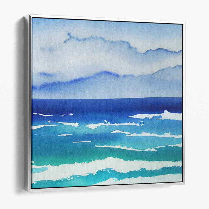 Distant Aquamarine Serenity: Serene Blue Ocean Horizon Canvas Art Print