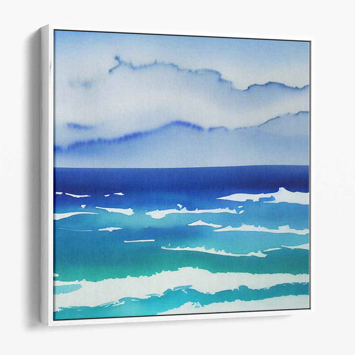 Distant Aquamarine Serenity: Serene Blue Ocean Horizon Canvas Art Print