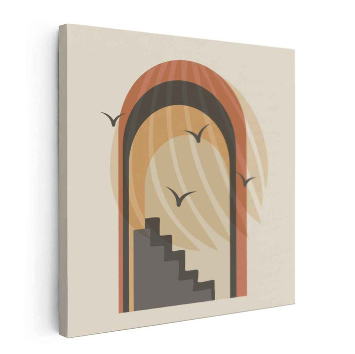 Mystical Ascent: Modern Geometric Archway and Staircase Canvas Art Print