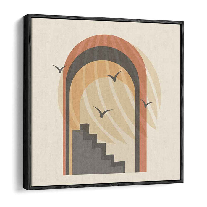 Mystical Ascent: Modern Geometric Archway and Staircase Canvas Art Print