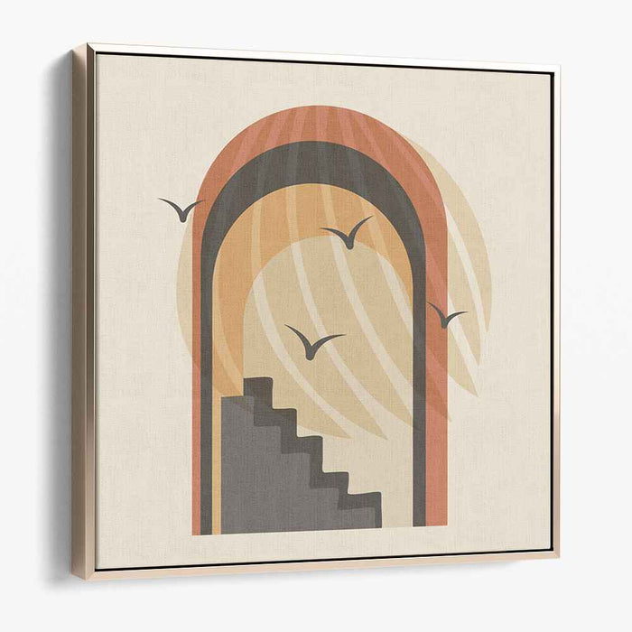 Mystical Ascent: Modern Geometric Archway and Staircase Canvas Art Print
