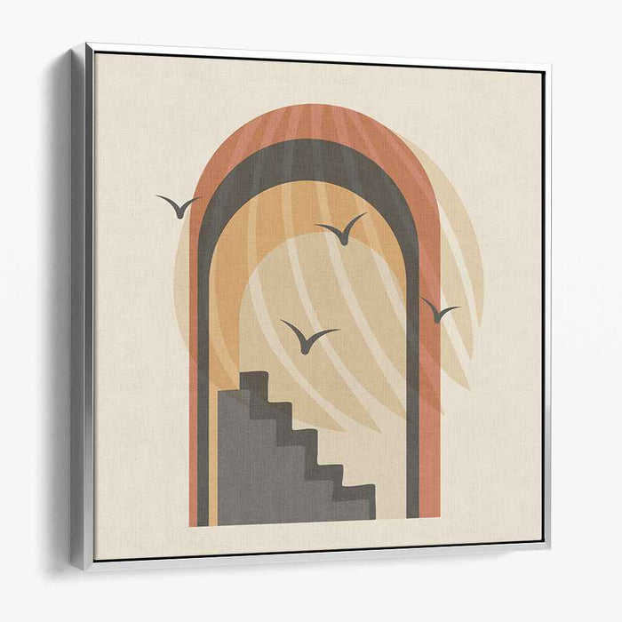 Mystical Ascent: Modern Geometric Archway and Staircase Canvas Art Print