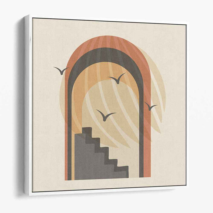 Mystical Ascent: Modern Geometric Archway and Staircase Canvas Art Print
