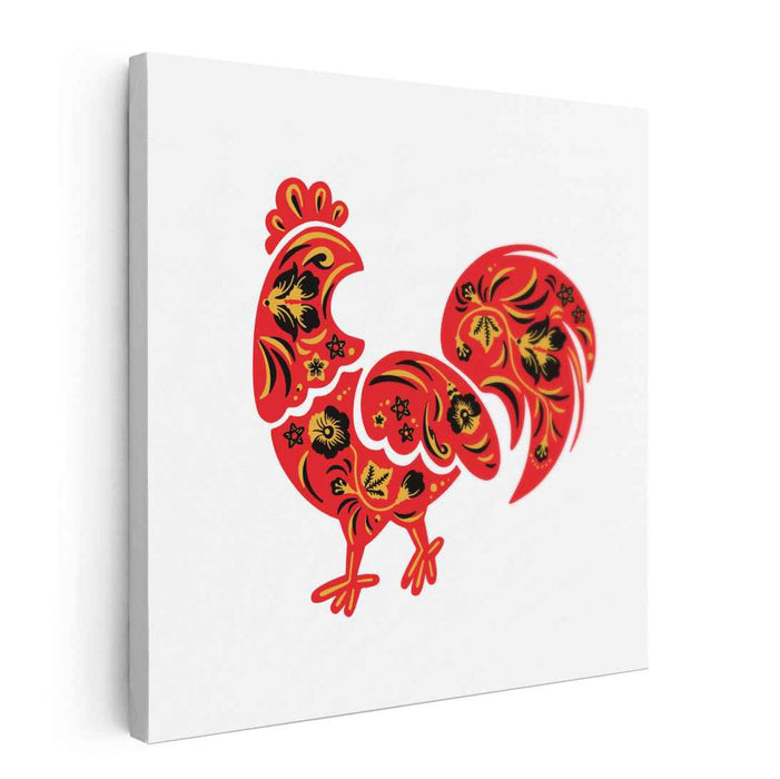 Vibrant Khokhloma Rooster: Traditional Russian Folk Art Canvas Print