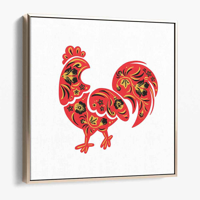 Vibrant Khokhloma Rooster: Traditional Russian Folk Art Canvas Print