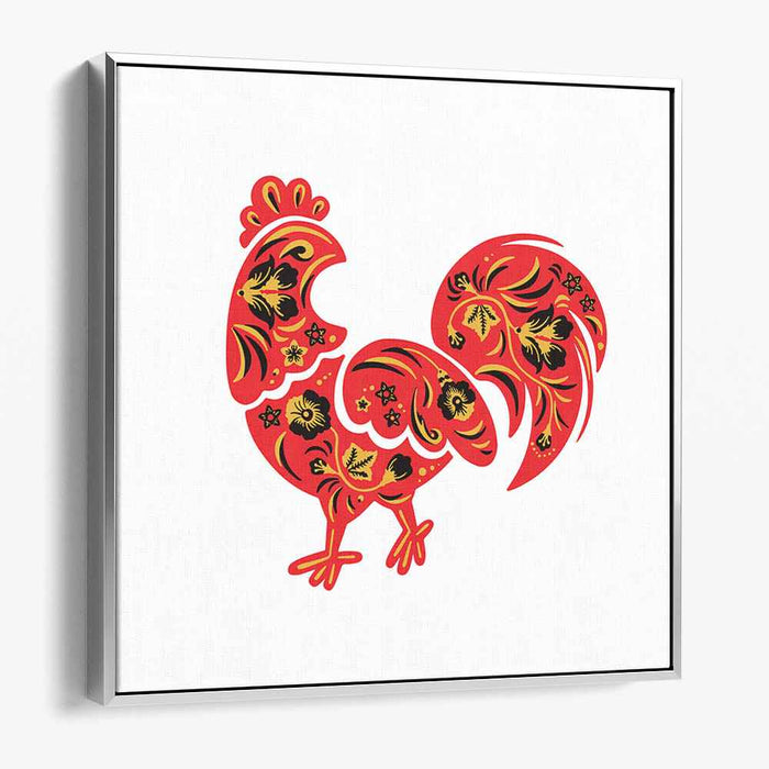 Vibrant Khokhloma Rooster: Traditional Russian Folk Art Canvas Print
