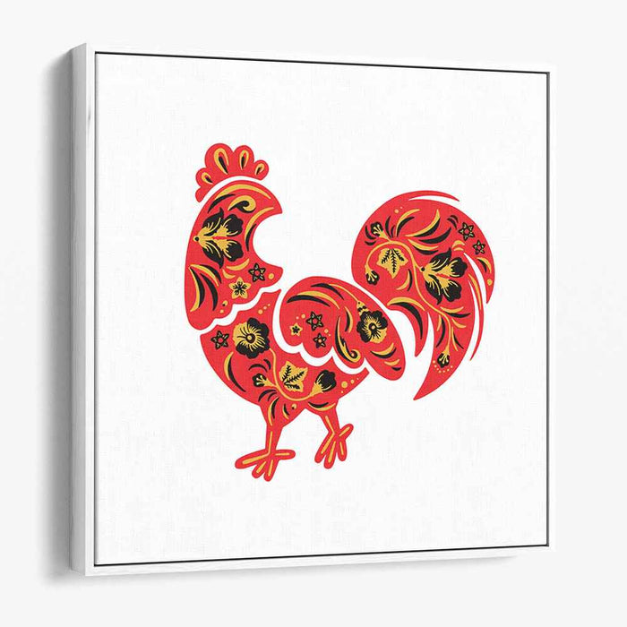 Vibrant Khokhloma Rooster: Traditional Russian Folk Art Canvas Print