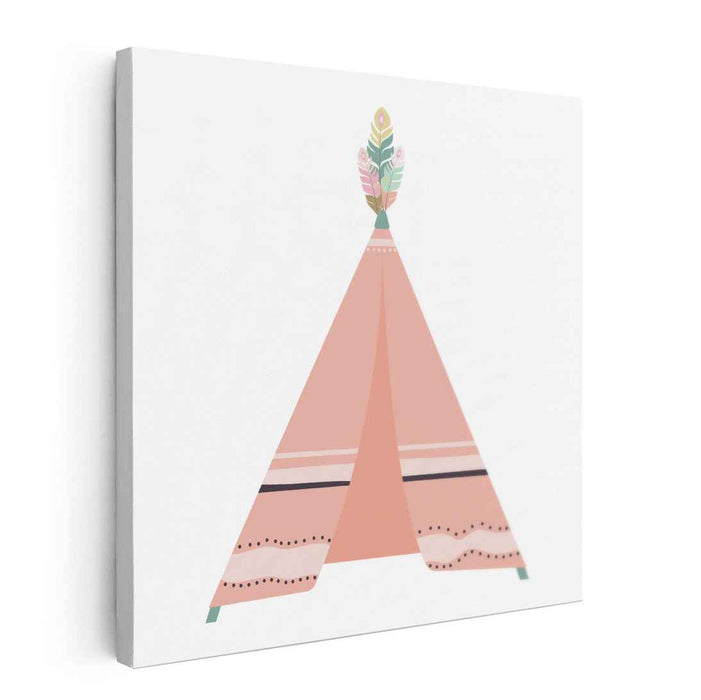 Whispering Flora Dwelling: Pastel Teepee with Botanical Accents Canvas Art