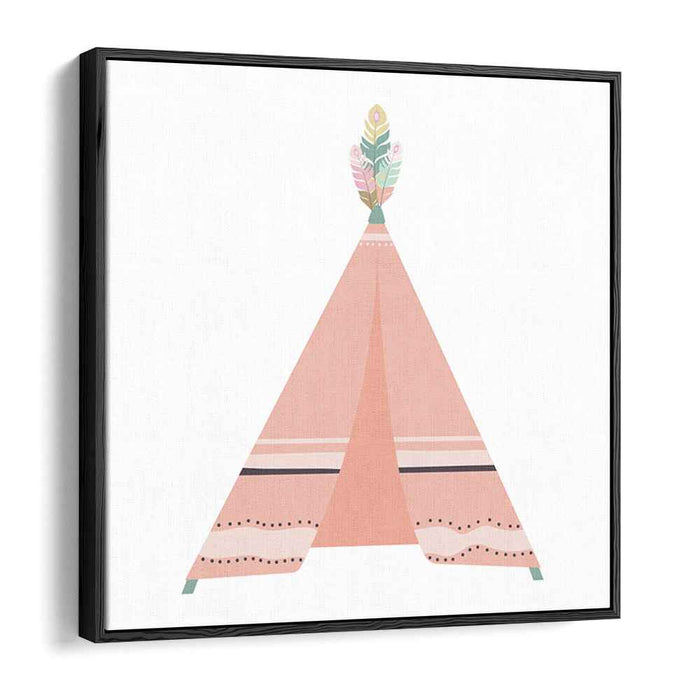 Whispering Flora Dwelling: Pastel Teepee with Botanical Accents Canvas Art