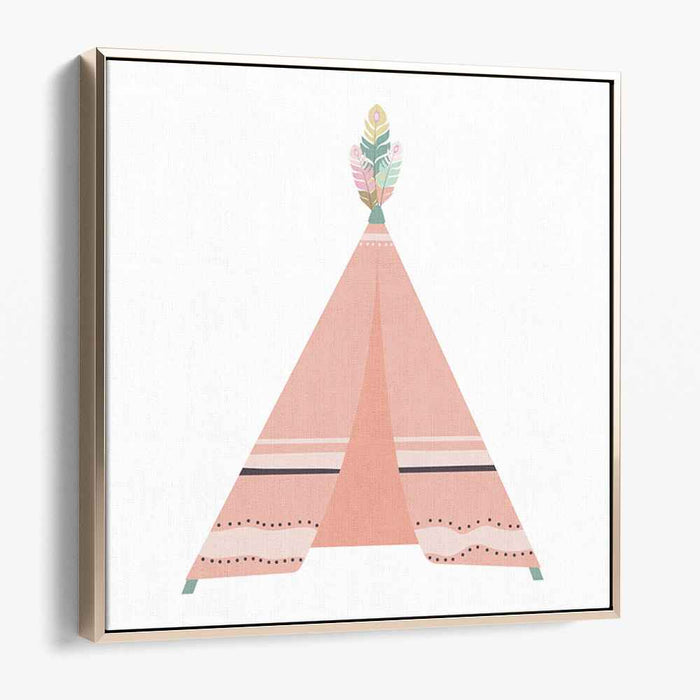 Whispering Flora Dwelling: Pastel Teepee with Botanical Accents Canvas Art