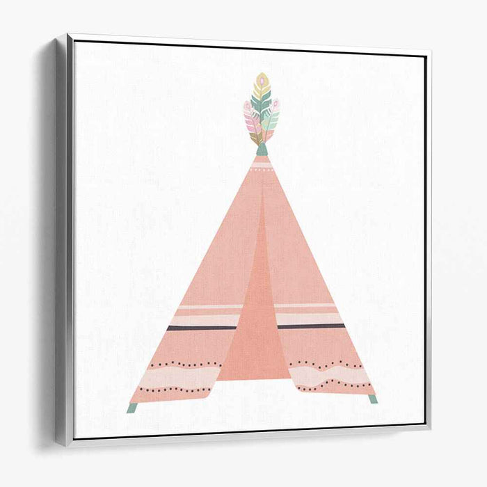 Whispering Flora Dwelling: Pastel Teepee with Botanical Accents Canvas Art