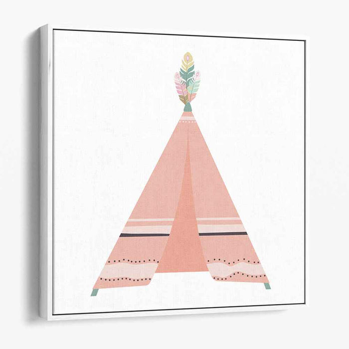 Whispering Flora Dwelling: Pastel Teepee with Botanical Accents Canvas Art