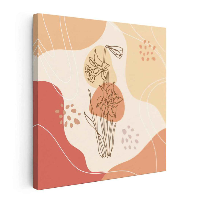Elegant Blooms on Warm Tones: Modern Minimalist Floral Canvas Art