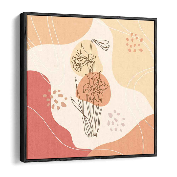 Elegant Blooms on Warm Tones: Modern Minimalist Floral Canvas Art