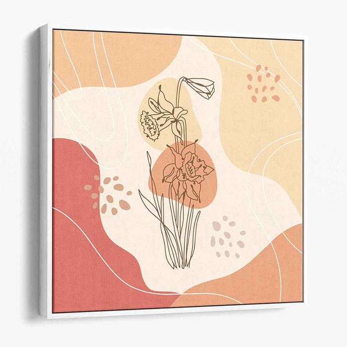 Elegant Blooms on Warm Tones: Modern Minimalist Floral Canvas Art