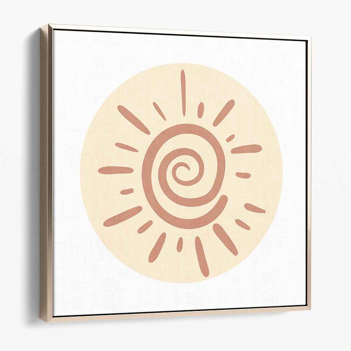 Radiant Spiral Sun: Minimalist Terracotta Sunburst Canvas Art Print