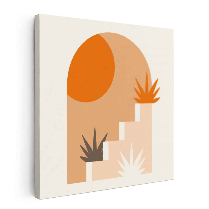Minimalist Geometric Sun and Stairs: Earthy Tones Canvas Art Print