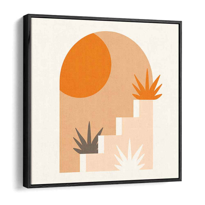 Minimalist Geometric Sun and Stairs: Earthy Tones Canvas Art Print