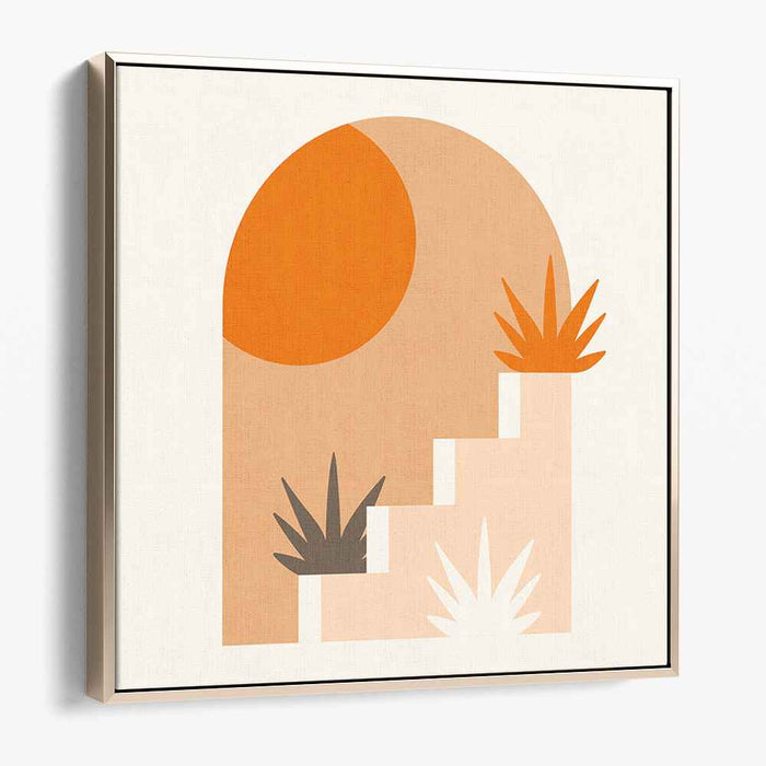 Minimalist Geometric Sun and Stairs: Earthy Tones Canvas Art Print