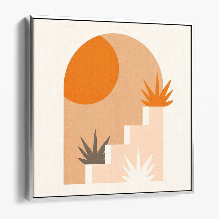 Minimalist Geometric Sun and Stairs: Earthy Tones Canvas Art Print