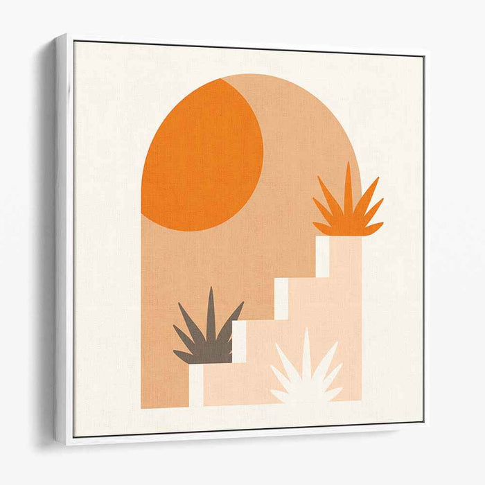 Minimalist Geometric Sun and Stairs: Earthy Tones Canvas Art Print