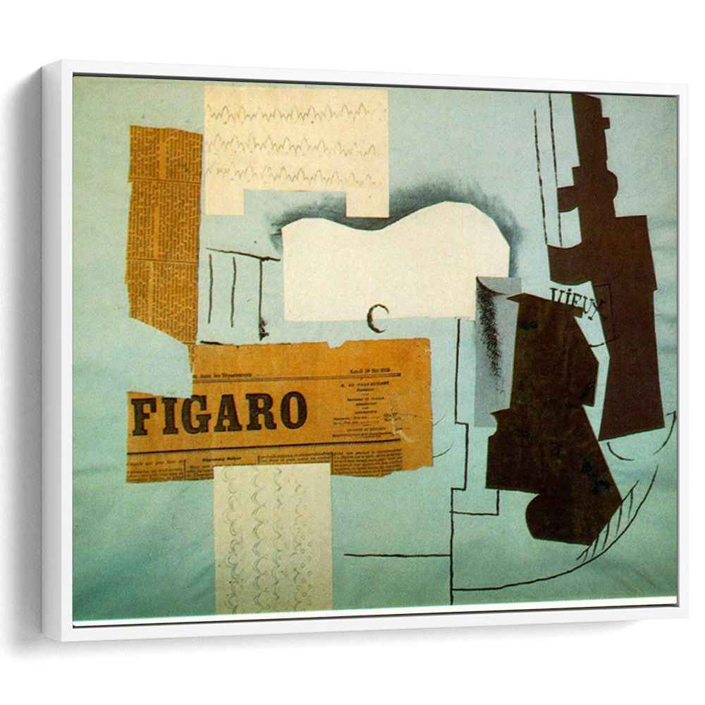 Bottle of Vieux Marc, Glass, Guitar and Newspaper by Pablo Picasso