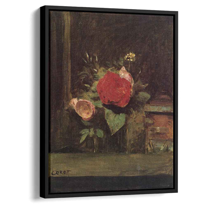 Bouquet of Flowers in a Glass beside a Tobacco Pot (1874) by Camille Corot