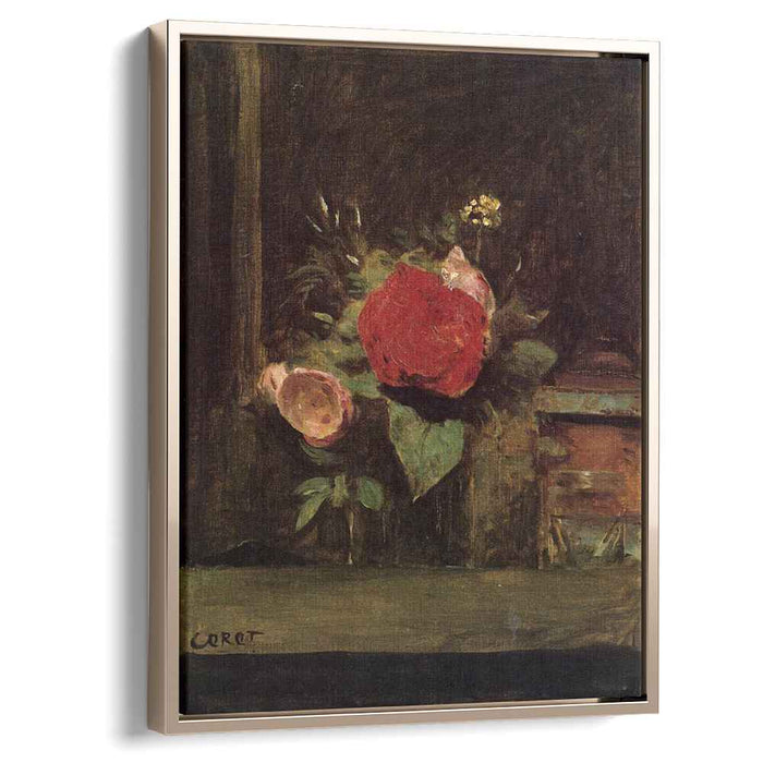 Bouquet of Flowers in a Glass beside a Tobacco Pot (1874) by Camille Corot