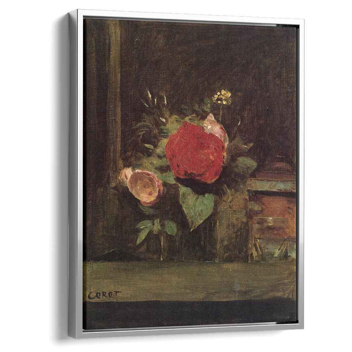 Bouquet of Flowers in a Glass beside a Tobacco Pot (1874) by Camille Corot