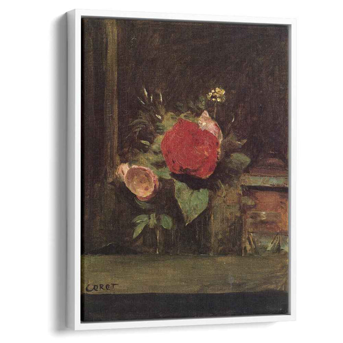 Bouquet of Flowers in a Glass beside a Tobacco Pot (1874) by Camille Corot