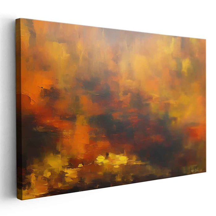 Autumnal Radiance: Abstract Expressionist Fiery Orange Canvas Art Print