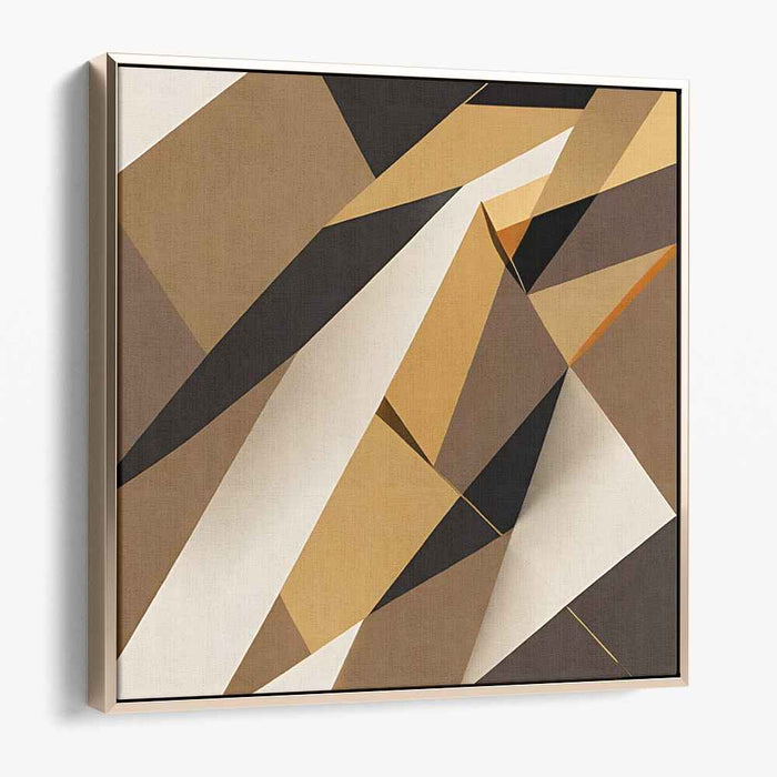 Tangled Earthy Shapes Dance: Abstract Cubist Brown Canvas Art Print