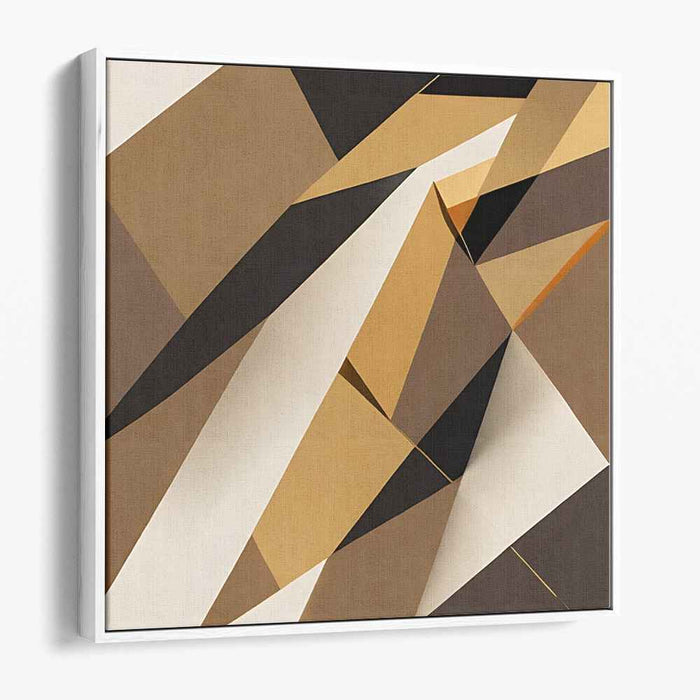 Tangled Earthy Shapes Dance: Abstract Cubist Brown Canvas Art Print