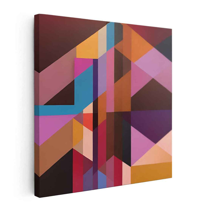 Fractal Fusion Symphony: Abstract Geometric Maroon and Multicolor Canvas Art Print