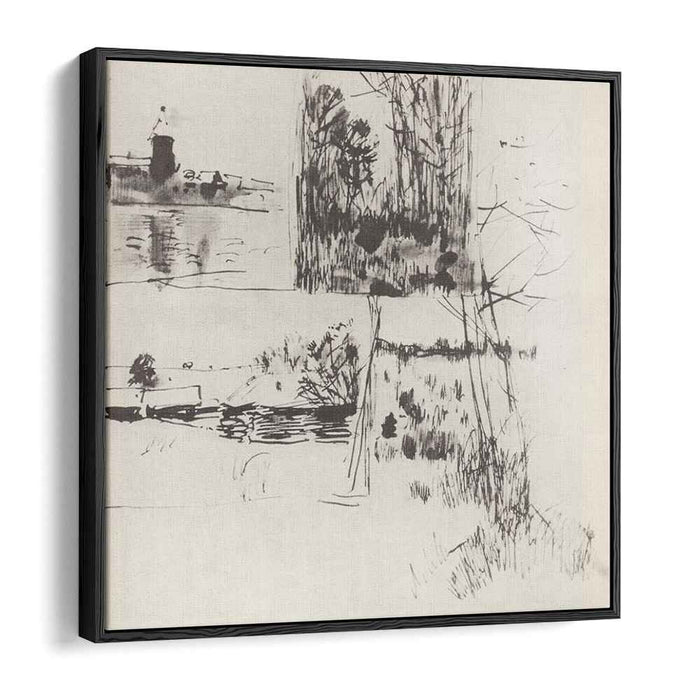 Building by the water. At the edge of village. (1895) by Isaac Levitan