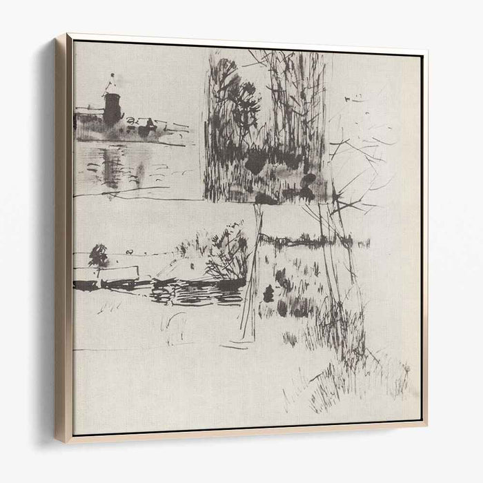 Building by the water. At the edge of village. (1895) by Isaac Levitan