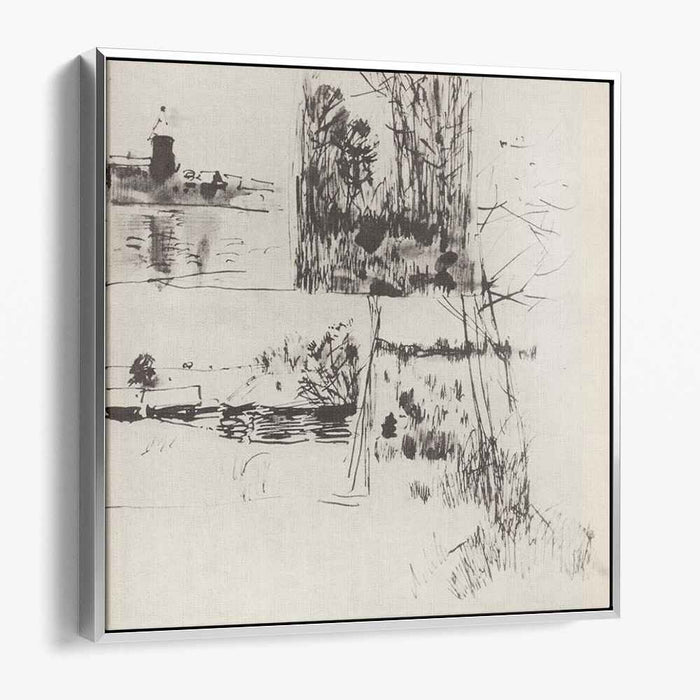 Building by the water. At the edge of village. (1895) by Isaac Levitan