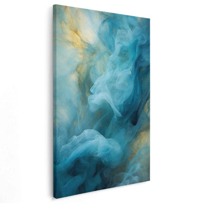 Ethereal Drift: Abstract Fluid Turquoise and Gold Canvas Art Print