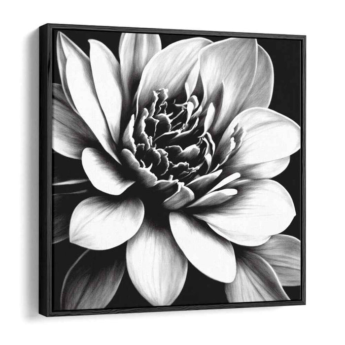 Petals in Gray Harmony: Monochrome Floral Realism Canvas Art Print