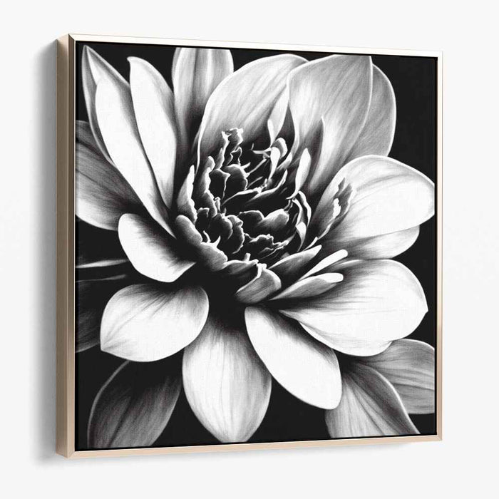 Petals in Gray Harmony: Monochrome Floral Realism Canvas Art Print