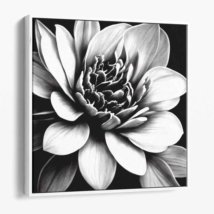 Petals in Gray Harmony: Monochrome Floral Realism Canvas Art Print