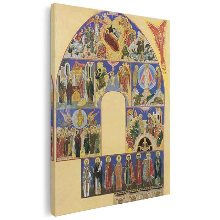 Christmas and other holy scene of the life of Jesus Christ and Virgin Mary. Sketch of murals for the south wall of the church of the Assumption in Olshany by Ivan Bilibin