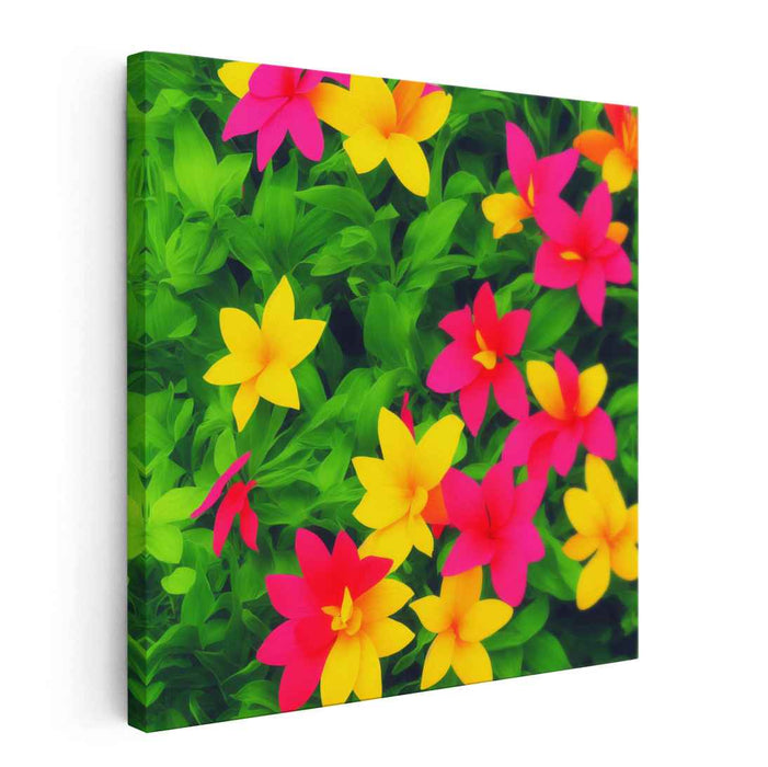 Sunshine Dreamscape Blooms: Vibrant Yellow and Pink Blossoms Canvas Art Print