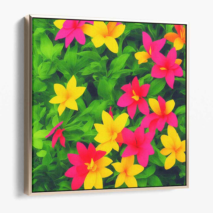 Sunshine Dreamscape Blooms: Vibrant Yellow and Pink Blossoms Canvas Art Print