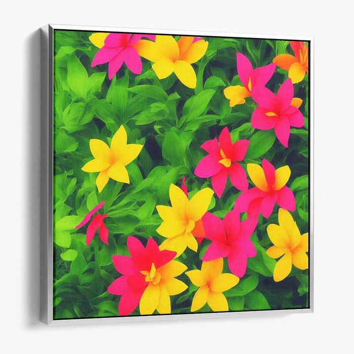 Sunshine Dreamscape Blooms: Vibrant Yellow and Pink Blossoms Canvas Art Print