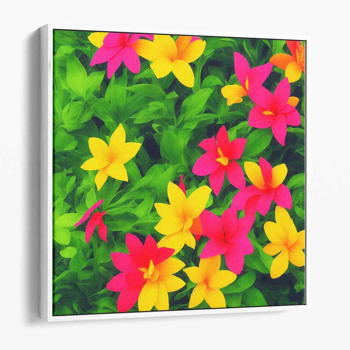 Sunshine Dreamscape Blooms: Vibrant Yellow and Pink Blossoms Canvas Art Print
