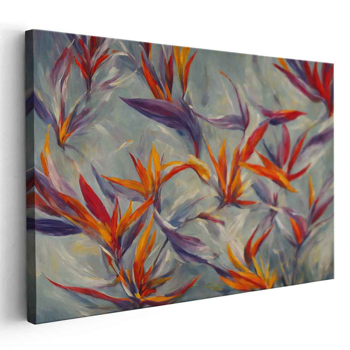 Floral Ember Dance: Abstract Flora in Fiery Orange and Deep Purple