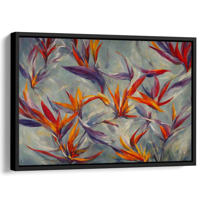 Floral Ember Dance: Abstract Flora in Fiery Orange and Deep Purple