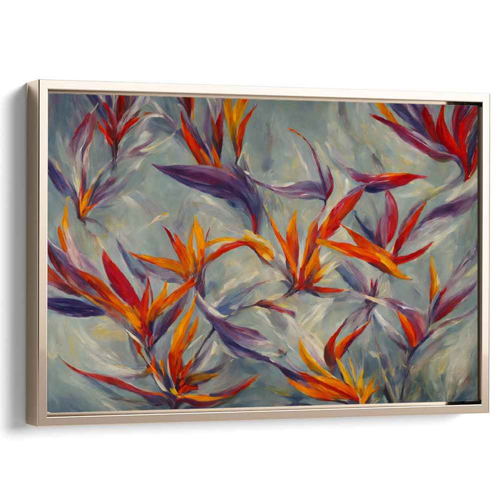 Floral Ember Dance: Abstract Flora in Fiery Orange and Deep Purple